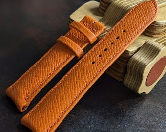 Epsom Leather Watch Strap: Rolled Edge, Curved Lug, Handmade size 18mm-24mm