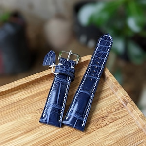 Alligator Watch Strap Handmade Leather I Blue Color I Watch band size 18mm,20mm,22mm,24mm