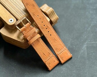 Brown Ostrich Leather Watch Strap: Quick Release Band (18mm-24mm)