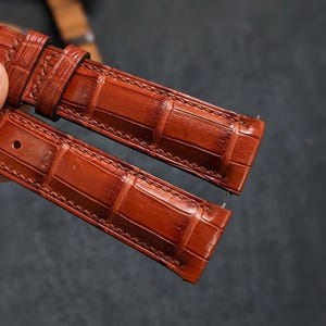 Cognac Alligator Watch Strap Leather with Quick Release - Watch band size 18mm,20mm,22mm,24mm