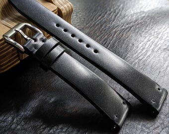 Shell Cordovan Watch Strap Handmade Shinki Hakiku Leather Black size 18mm-24mm