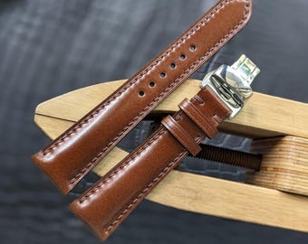 Shell Cordovan läderarmband med utfällbart spänne storlek 18 mm-24 mm