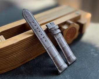 Light Grey Alligator Leather Watch Strap Rolled Edge Watch Band size 18mm-24mm