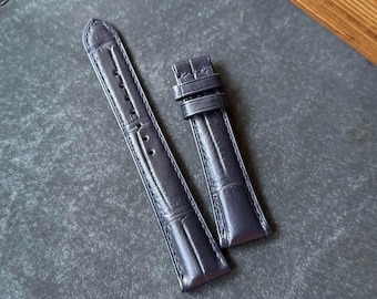 Handmade Dark Blue Alligator Leather Rolled Edge Watch Strap Quick Release Size 18mm - 24mm