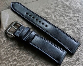 Black Shell Cordovan Watch Strap Handmade Shinki Hakiku Leather size 18mm-24mm