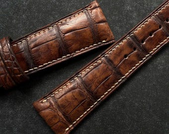 Patina Brown Flank Alligator Leather Watch Strap (18mm-24mm)
