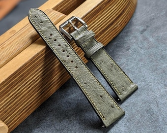 Olive Ostrich Leather Watch Strap: Quick Release, Handmade Band