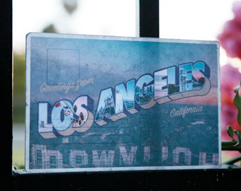 Vintage Los Angeles carte postale/autocollant-Lakers inspiré-Santa Monica Pier- Beach-LA-Kobe-Griffith Observatory-Disneyland-Palm Trees-Californie