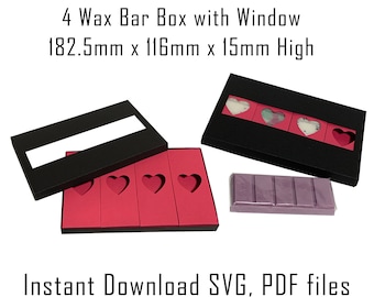 Wax Melt Bar Box Template, 5 or 10 Cell, Heart Window (SVG, PDF)