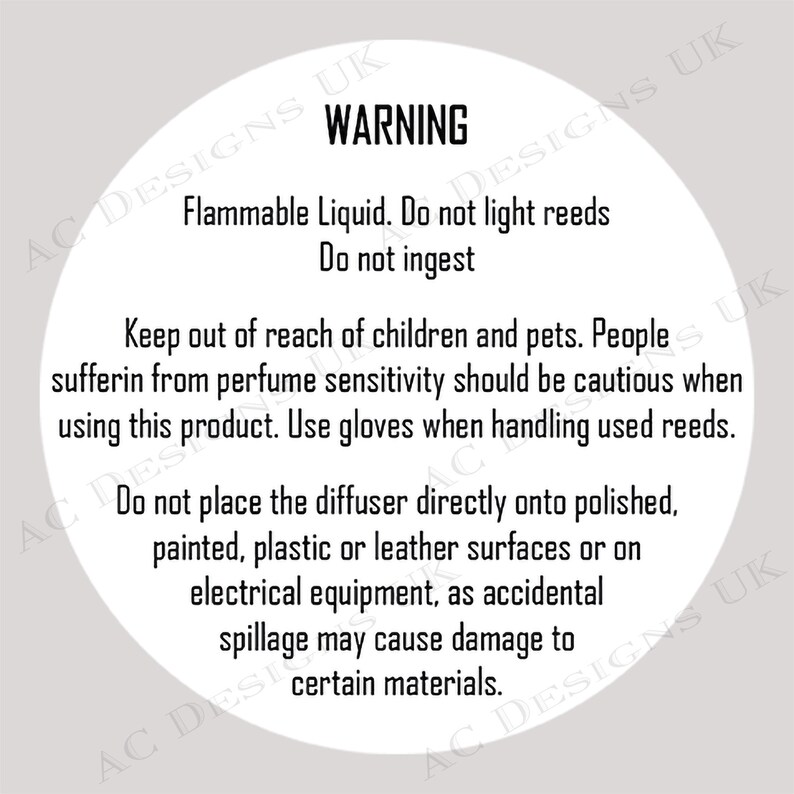 Reed Diffuser Warning Labels Downloadable Labels Reed Etsy UK