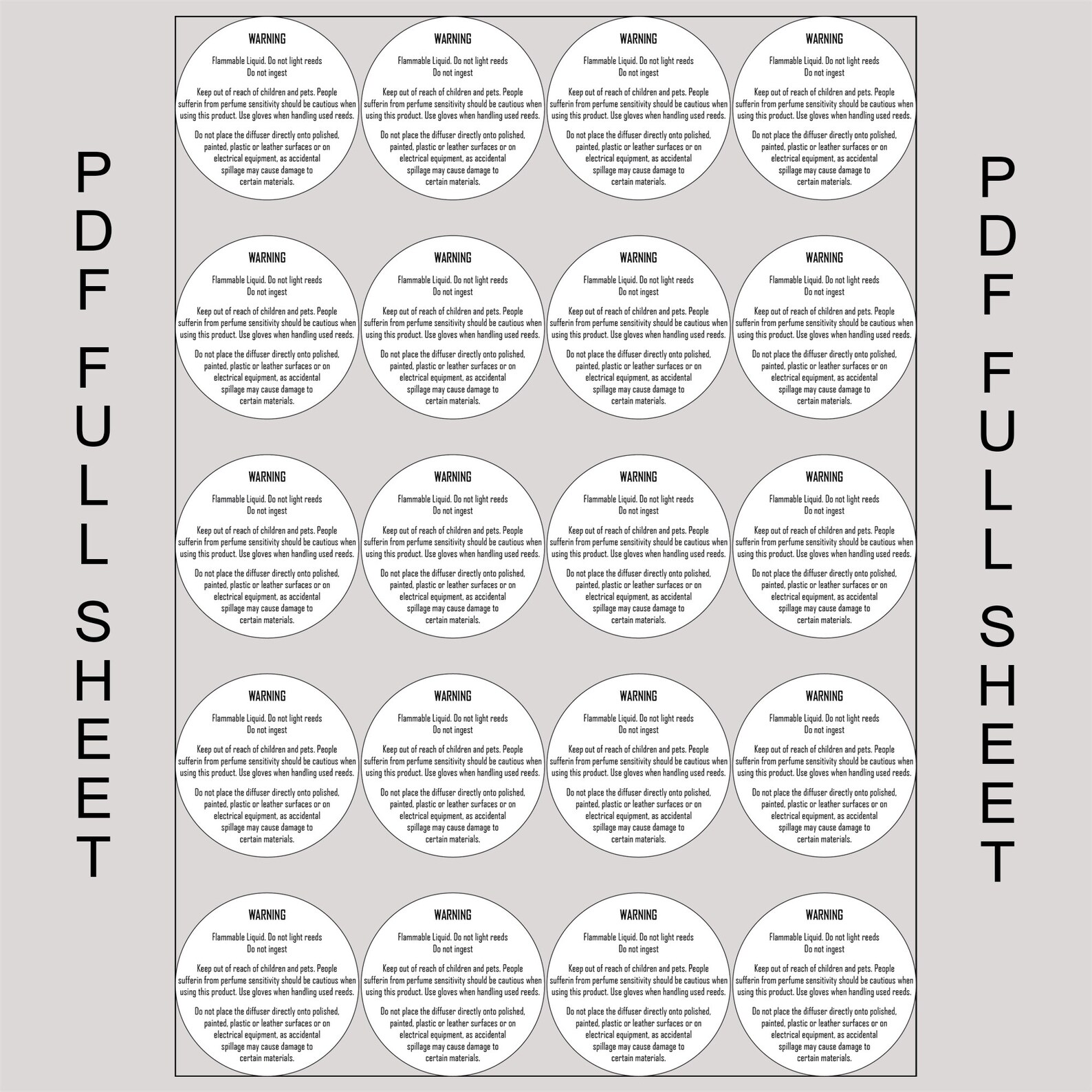 Reed Diffuser Warning Labels Downloadable Labels Reed Etsy Australia