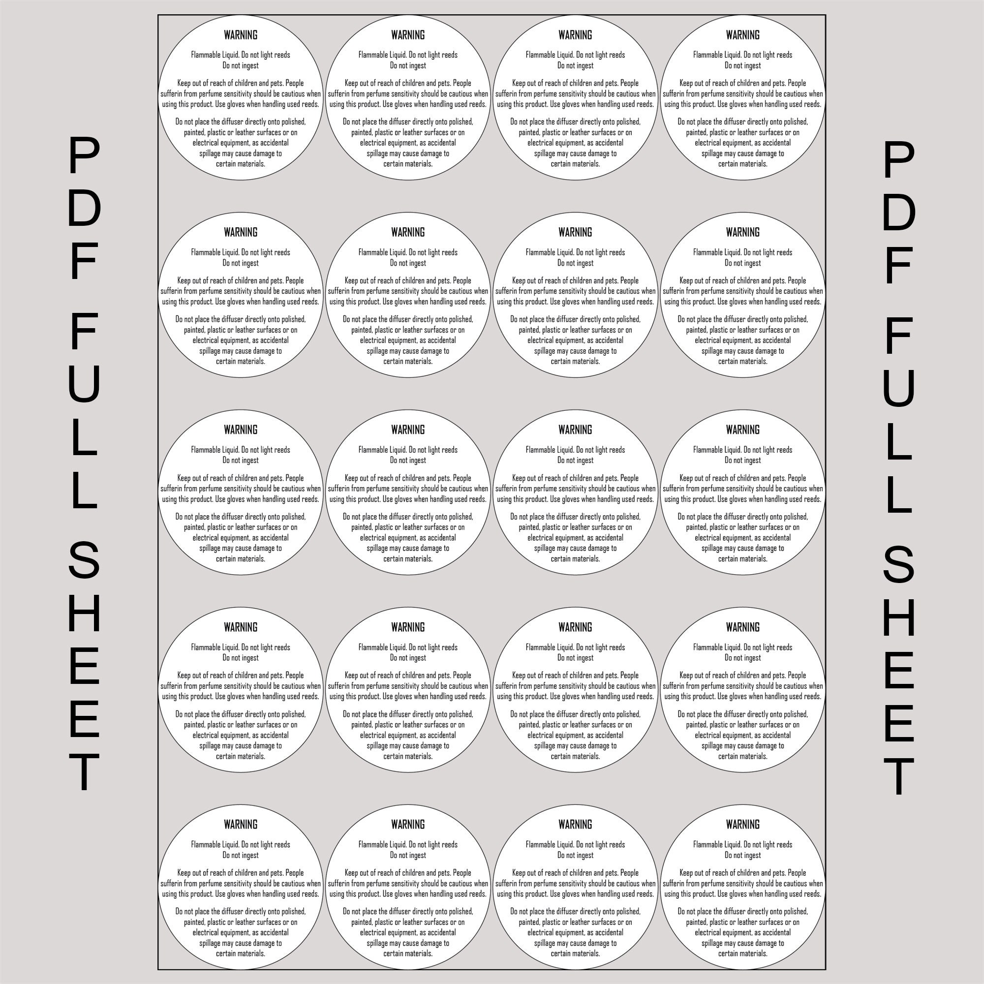 Reed Diffuser Warning Labels Downloadable Labels Reed Etsy UK