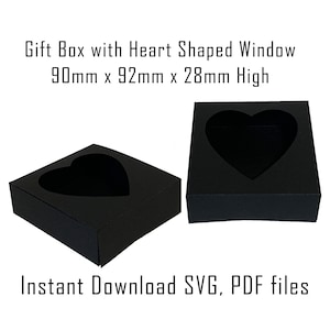Downloadable Box Template, Instant Download, Cricut Box Template, Square Box with Heart Window, Gift Box, Display Box, Packaging, SVG, PDF