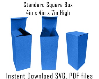 Tall Square Bottle Box Template, 4x4x7in, SVG, PDF (Digital Download)