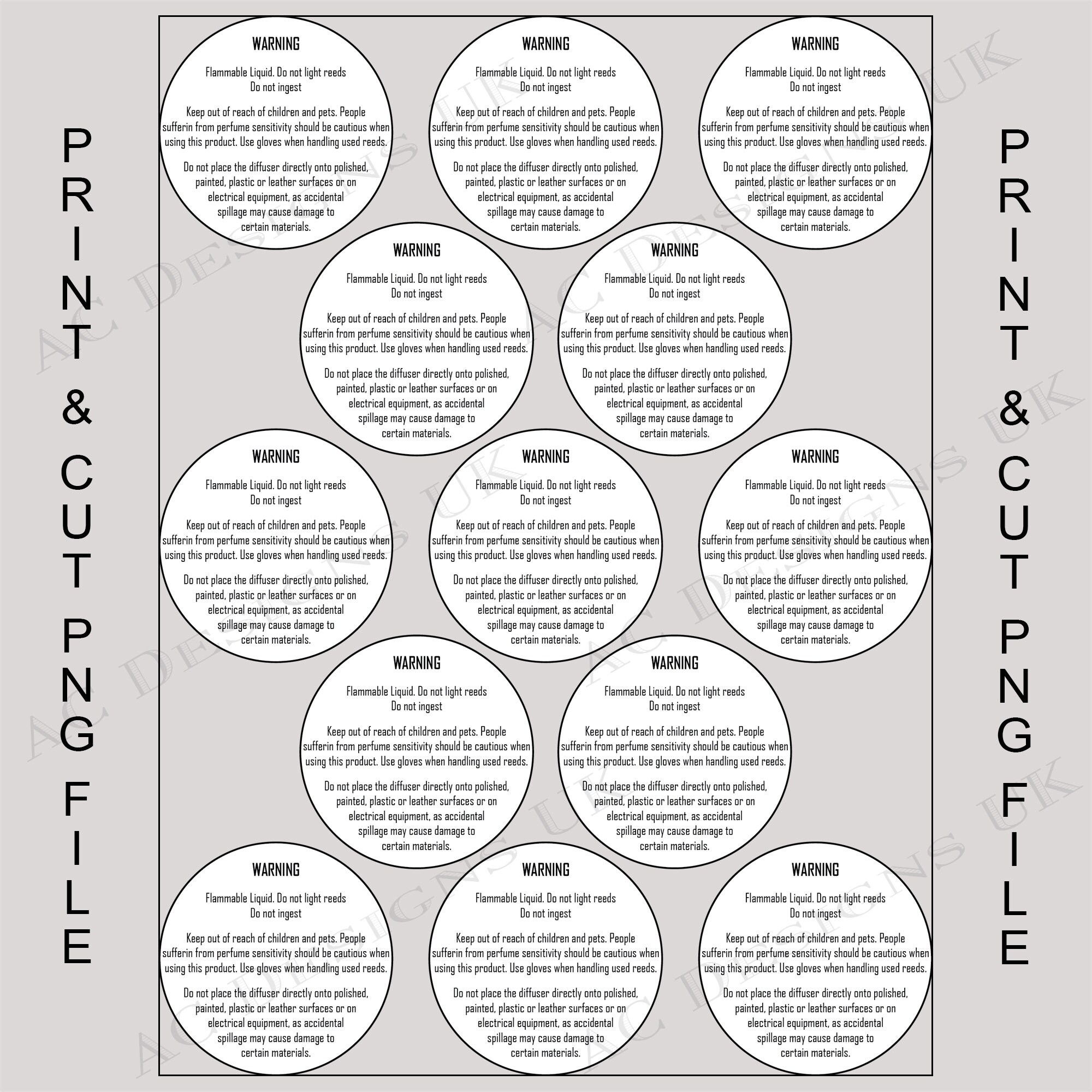 Reed Diffuser Warning Labels Downloadable Labels Reed Etsy Australia