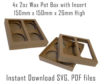 4x Wax Pot Box Template, Display Packaging, SVG, PDF (Digital Download)