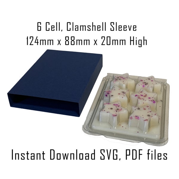 Downloadable Sleeve Template, 6 Cell Clamshell Sleeve, Packing Sleeve, Instant Download, Cricut Box Template, Wax Melts, Packaging, SVG, PDF