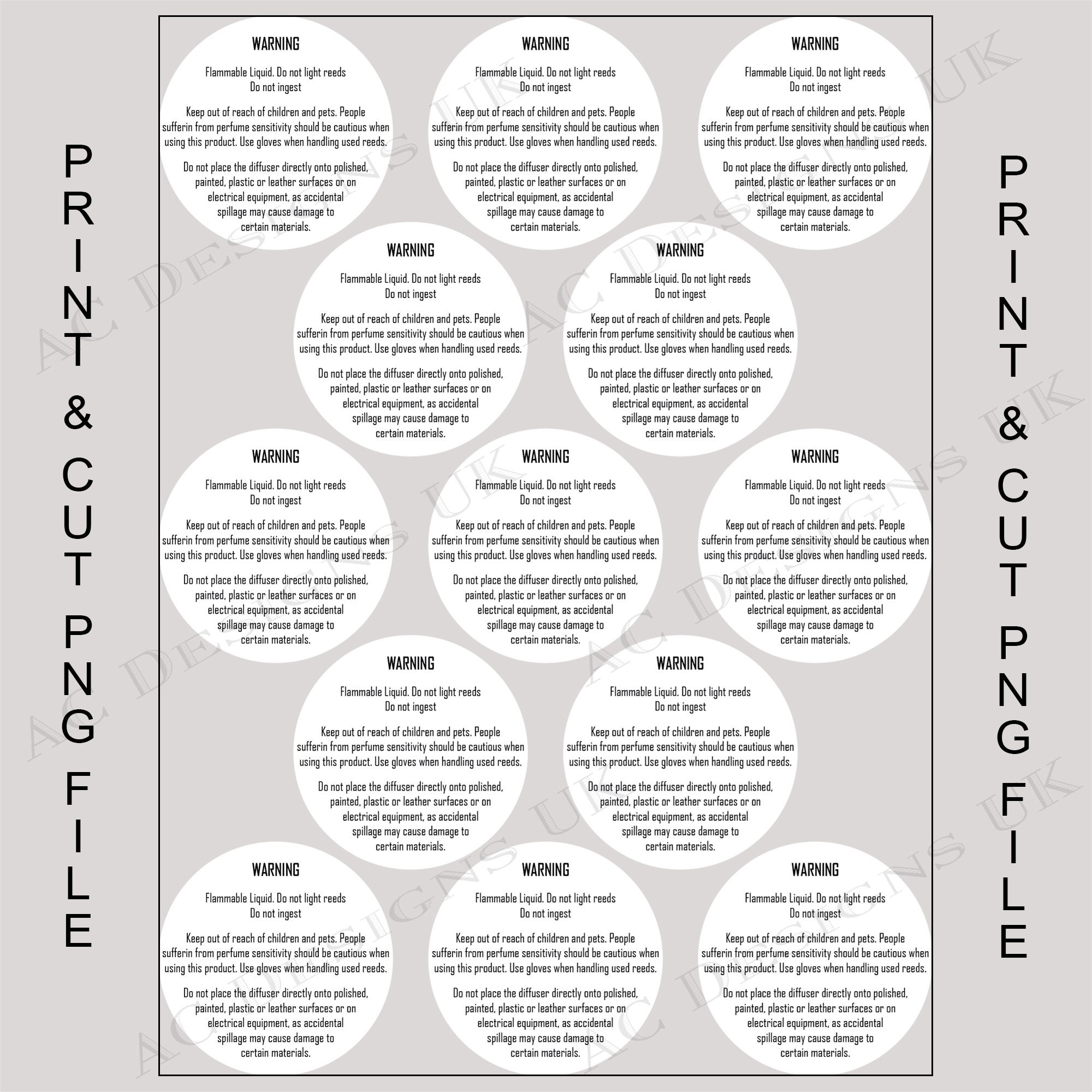 Reed Diffuser Warning Labels Downloadable Labels Reed Etsy Australia