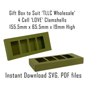 Modelo de caixa para download, caixa tipo concha com 4 células 'LOVE', caixa de presente, download instantâneo, modelo de caixa Cricut, cera derretida, embalagem, SVG, PDF,
