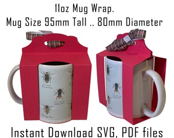 11oz Mug Box Template, Ribbon Fastening (SVG, PDF)
