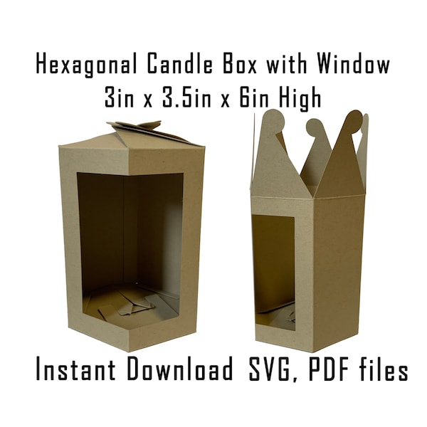 Downloadable Box Template, Hexagonal 'Candle' Box, Instant Download, Cricut Box Template, Candle Display Box, Gift Box, Packaging, SVG, PDF