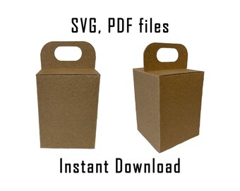 May include: Two brown cardboard boxes with handles. The boxes are for packaging small items. The text "SVG, PDF files" and "Instant Download" is printed on the image.