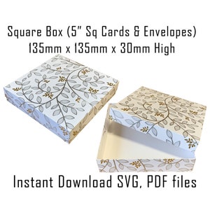 Plantilla de caja descargable, Descarga instantánea, Plantilla de caja Cricut, Caja rectangular con tapa, Caja de tarjeta de regalo de 5" Sq, Caja de regalo, Embalaje, SVG, PDF