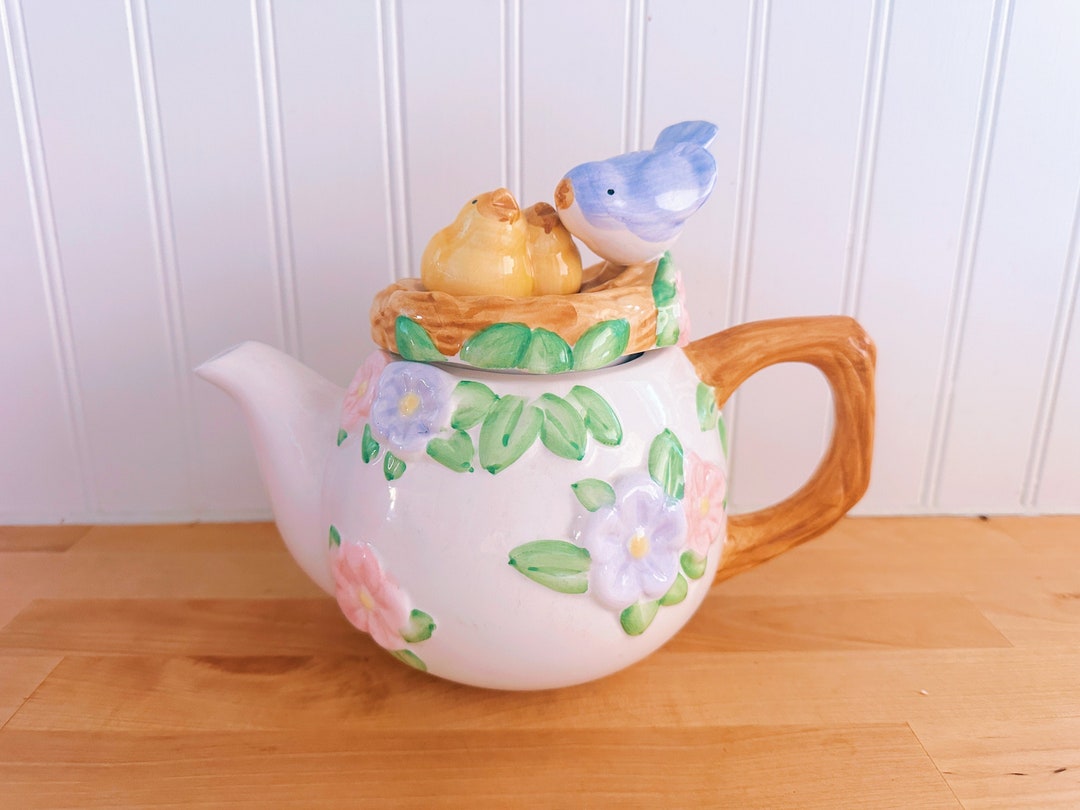 Floral Bird Nest Teapot Etsy