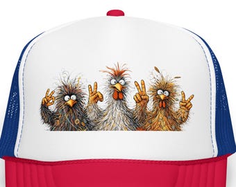Six Seven Energy Trucker Hat | Funny Chicken Graphic Snapback | Peace Sign | Rooster | Teen Humor | Cartoon Farm Animal | Foam trucker hat