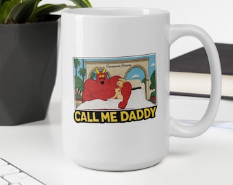Funny Devil Coffee Mug, Call Me Daddy Mug, Funny Adult Humor Coffee Cup, Retro Cartoon Mug, Novelty Gift for Him Her, White Glossy Mug