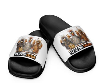 Six Seven Energy Slides | Funny Chicken Graphic  | Peace Sign Rooster  | Humor Streetwear | Cartoon Farm Animal |  Women's slides