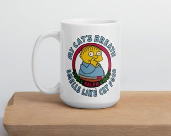 My Cat's Breath Smells Like Cat Food | Funny Cartoon Meme | Retro Humor Mug | Graphic Humor Cup | Viral Quote | Cat Lovers Mug | White mug