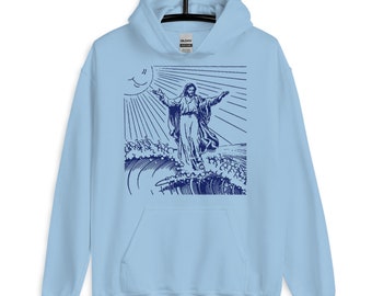 Surfing Jesus Hoodie,Couples Jesus Sweater,Camper Gift,Church Gift,Jesus Hoodie,Born Again,Vaporwave,Hiker Gift, Hoodie,For Her,For Him