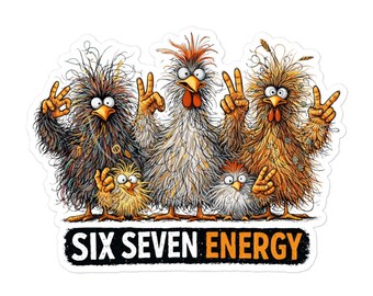 Six Seven Energy Sticker | Funny Chicken Graphic | Peace Sign Rooster | Humor Streetwear | Cartoon Farm | Bubble-free stickers