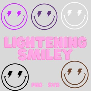 Lightening Smiley Face Bundle PNG SVG | Lightening Smile | Smile | Smiley | Cricut Cut File | Daisy | Digital Smiley Face | Lightening Bolt