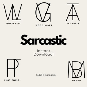 Sarcástico engraçado carta Mash SVG pacote de 10 | Cômico | Humor Sutil | SVG simples contemporâneo | Arquivo de corte instantâneo Cricut