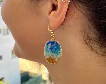 Summer Earrings, beach earrings, ocean resin earrings, ocean earrings, Wave Earrings, Ocean Jewelry, holiday earrings, beach lover gift