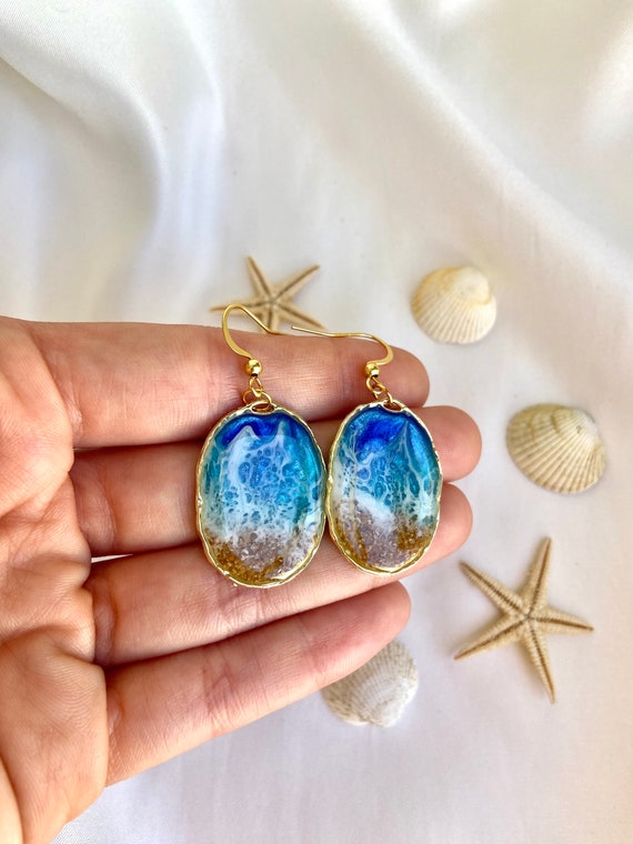 Ocean Wave Resin Earrings Unique Beach Jewelry With Real Sand Perfect Best Friend Gift Etsy