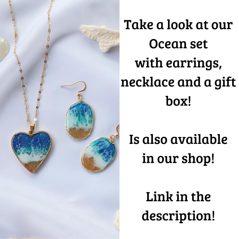 Ocean inspired jewelry, Purple resin set, Stainless steel summer accessories, Real sand nautical jewels, Sea waves beachy jewelry set zdjęcie 8