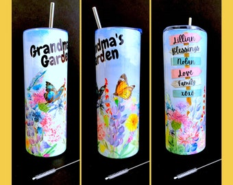 Stainless Steel 20 oz Tumbler With Straw, Personalized Tumbler for Mom or Grandma, Grandma Gift With Grandkids Names, Skinny Tumbler