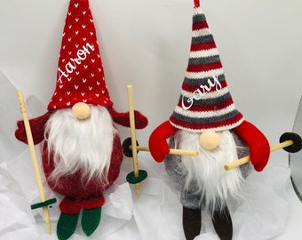 Personalized Gnome Ornaments, Gnome skiing ornament, Custom Gnome Gift, Christmas Gnome Ornament, Gnomes Ornaments, Gnome Custom Ornament