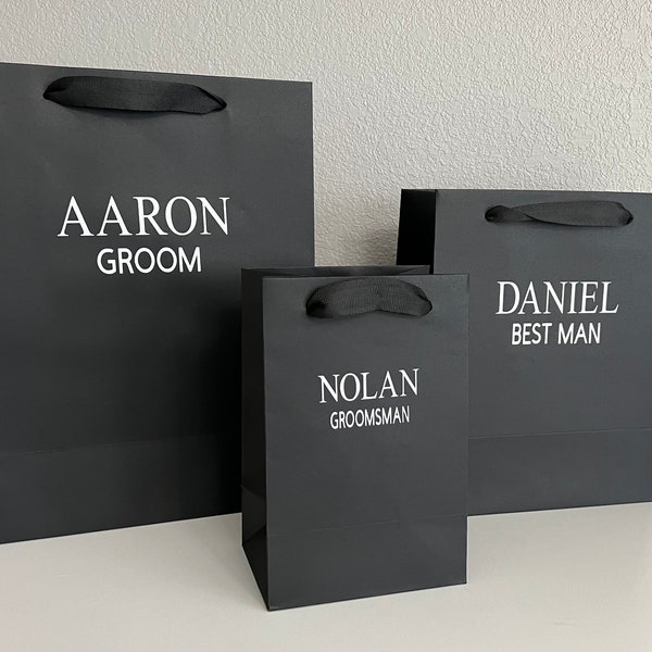 Personalized Wedding Bags, Groomsmen Gift Bags, Black Wedding Party Gift Bags, Gift Bags for Wedding Party, Gifts for Wedding Party