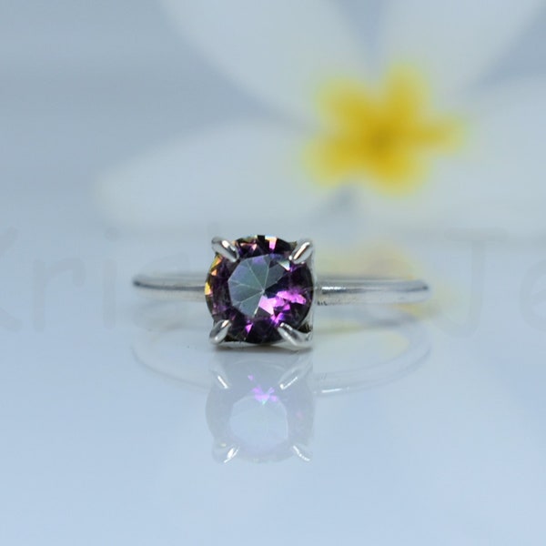 Mystic Topaz Ring, Sterling Silver Ring, Mystic Topaz Jewelry, Round Ring, Prong Ring, Minimalist Ring, Statement Ring, Dainty Ring, Wedding