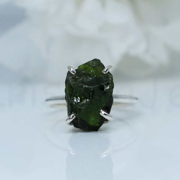 Chrome Diopside Ring, 925 Silver Ring, Silver Jewelry, Raw Stone Ring, Affordable Ring, Prong Ring, Statement Ring, Dainty Ring, Solitaire