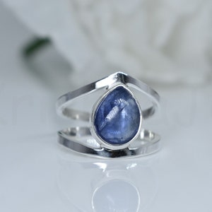 Blue Kyanite Gemstone Ring, 925 Sterling Silver Ring, Pear Gemstone Ring, Natural Gemstone, Silver Band Ring, Gift For Mom, Silver Ring