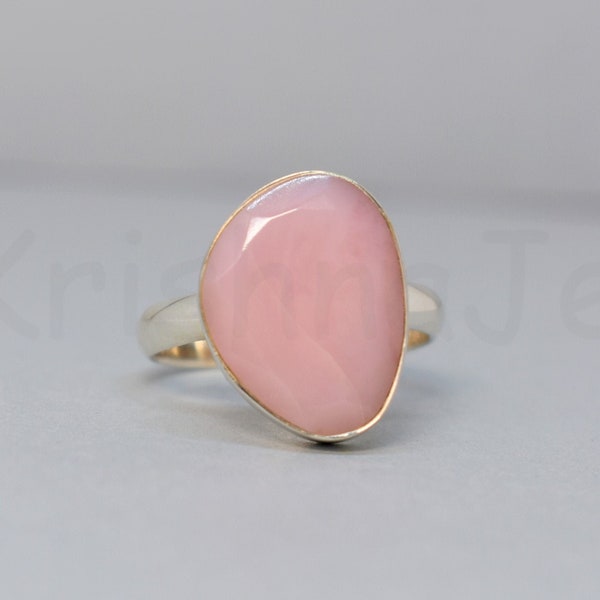 Pink Opal Ring, Sterling Silver Ring, Free Form Ring, Simple Ring, Statement Ring, Simple Band, Pink Opal Jewelry, Boho Ring, Mom, Dainty