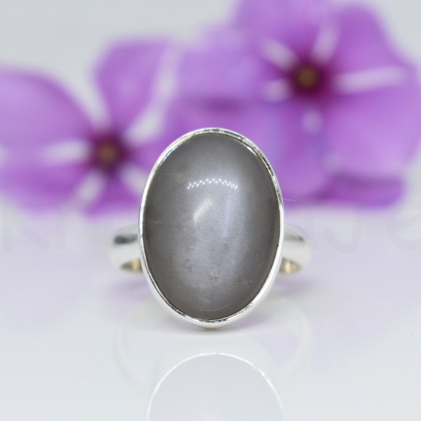 Schwarzer Mondstein Ring, 925 Sterling Silber Ring, ovale Edelstein Ring, Mondstein Ring, Cabochon Edelstein Ring, einfache Band Ring, Silber