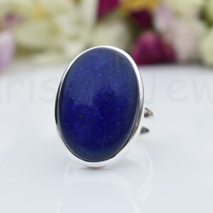 Lapis Lazuli Stone Ring, Sterling Silver Ring, Oval Shape Stone Ring, Statement Ring, Cabochon Gemstone, Simple Band Ring, Gift For Mom Sis