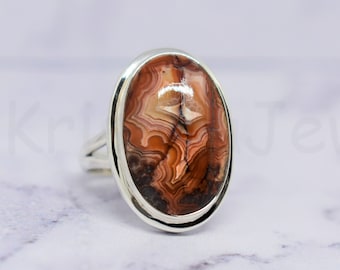 56mm-61mm Big crazy lace agate ring adjustable in size 7,6-9,5 US
