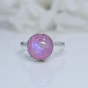 Pink Moonstone Gemstone Ring, 925 Sterling Silver Ring, Round Gemstone Ring, Simple Band Ring, Cabochon Gemstone Ring, Silver Ring, Gift